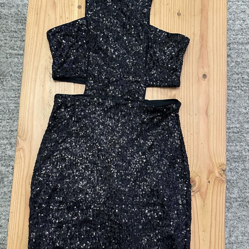 Express Black Sequin Backless Dress